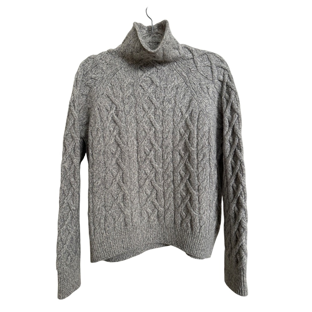 Vince Heather Grey Cable Knit Wool Cashmere Turtleneck Sweater S